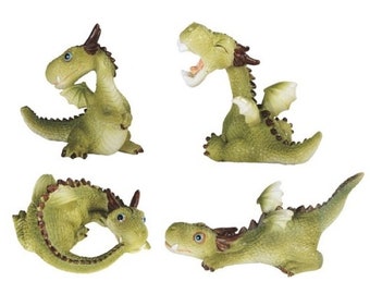 Juego de jardín de hadas en miniatura de 4 dragones verdes