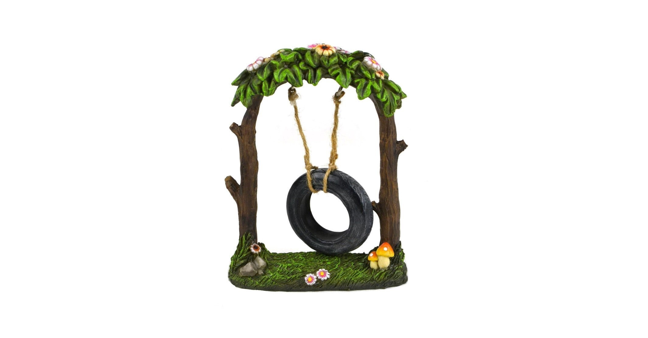 Mini Whitewall Tire Tree Swing Fairy Garden Accessory Dollhouse Landscape Decor Mini Whitewall Tire Tree Swing Fairy Garden Accessory Dollhouse Landscape Decor