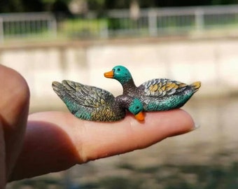 Casa de muñecas en miniatura con jardín de hadas, juego de 2 pequeños patos silvestres