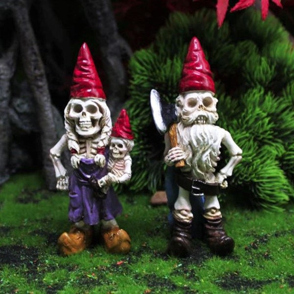 Miniature Fairy Garden 4.25" Halloween Skeleton Gnome Family - Buy 3 Save 15%