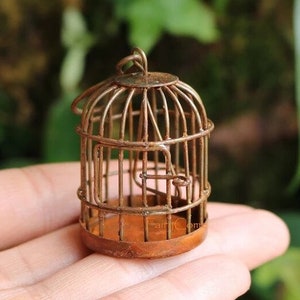 Miniature Dollhouse Fairy Garden Rusty Birdcage