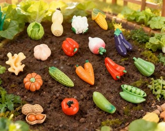 Juego de 19 verduras de plástico duro para jardín de hadas en miniatura
