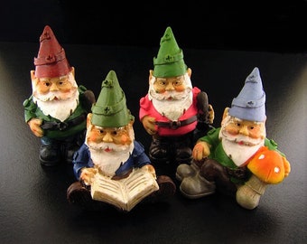 Gnomos de hadas en miniatura para jardín (3,8 a 4,4 cm) - Juego de 4