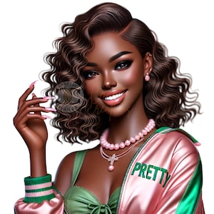 AKA Inspired Digital Art | High Resolution 300 DPI Print | Pink and Green Sorority Wall Art | Divine Nine African American Woman Art