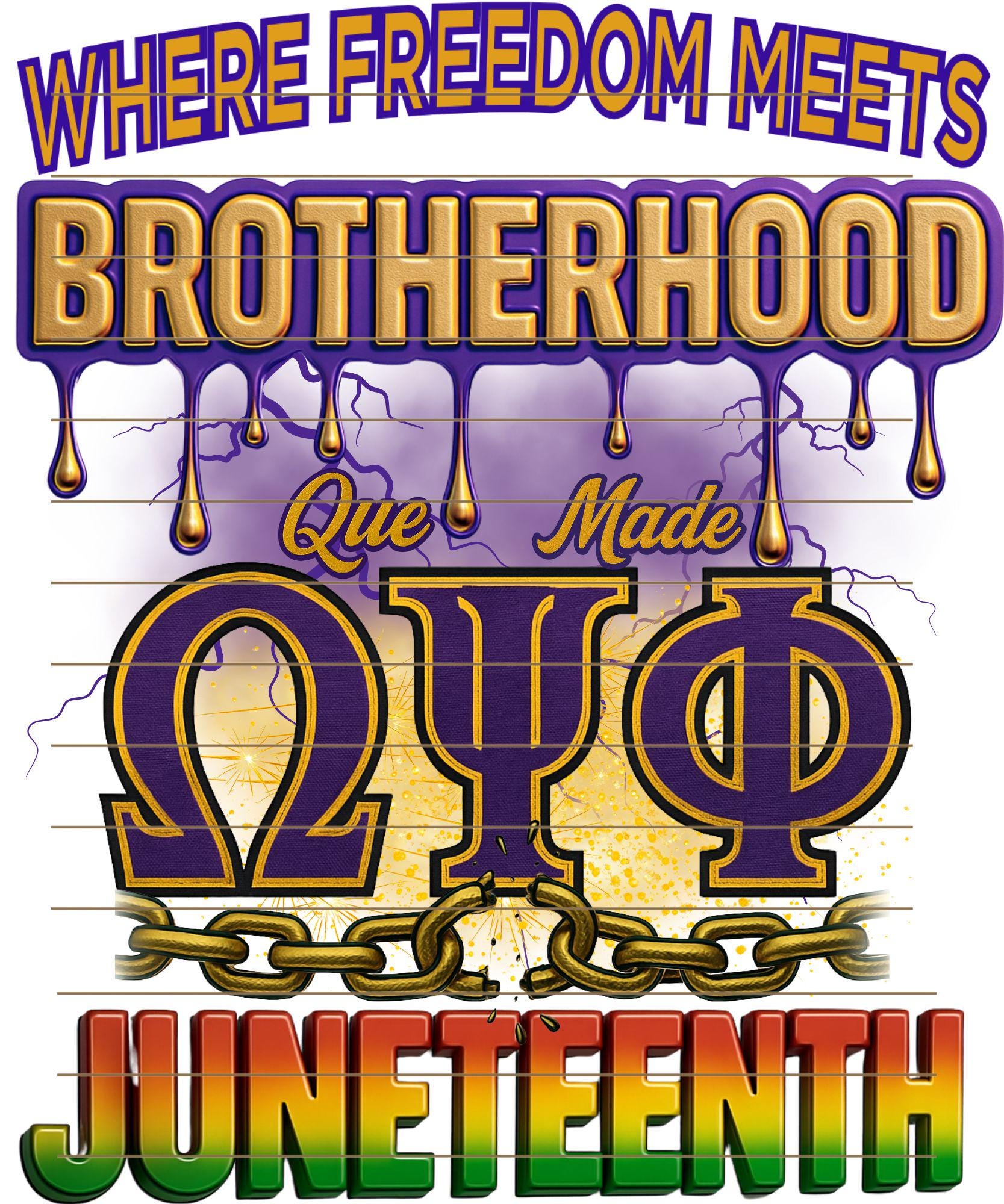 Omega Psi Phi Juneteenth PNG | Que Made Digital Download | African American Greek Shirt Design | ΩΨΦ Fraternity Pride Clipart