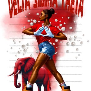 Delta Sigma Theta High Resolution Sorority Girl Red Elephant Image with Pearls