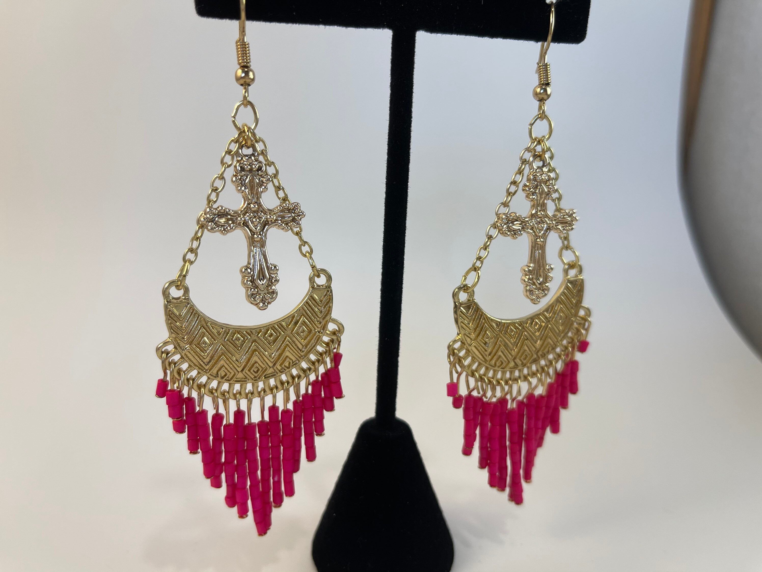 Hot Pink Hot Pink Golden Earrings Etsy