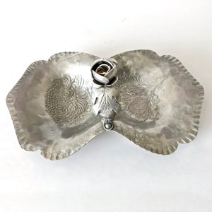 Vintage Continental Silver Co 574 Hand Wrought Aluminum Candy Dish with  Chrysanthemum Leaf and Rose Handle