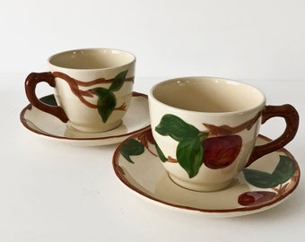 Vintage Franciscan Apple Cup and Saucer American Backstamp - Set 2 cups 2 saucers