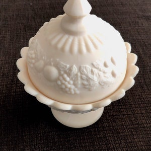 Della Robbia Milk Glass Candy Dish with Lid by Westmoreland