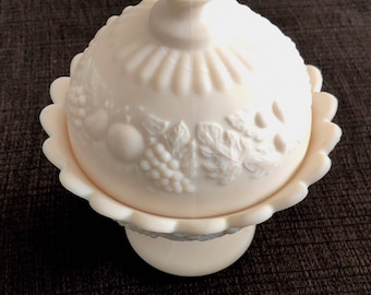 Della Robbia Milk Glass Candy Dish with Lid by Westmoreland