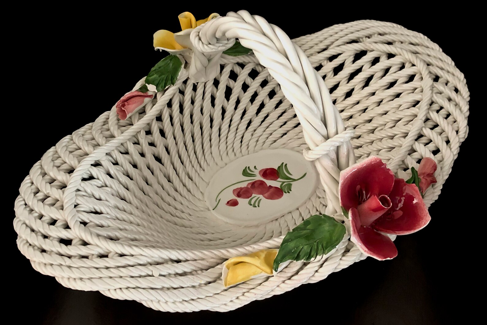 Vintage Hand Painted Ceramic Bassano White Rope Weave Basket Etsy