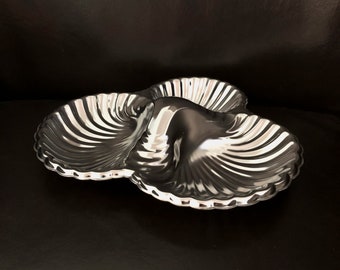 Vintage Stainless Steel Scallop Edged Relish Dish by Meridional Brazil Aco Nobre