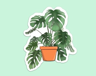 Plant Weatherproof Glossy Stickers Rabbit Bunny Waterproof Illustration Cute Monstera Rattan Chair Decal Water Resistant Die-Cut