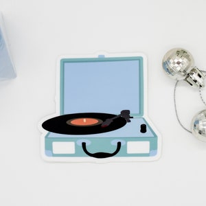 Blue Retro Record Player Sticker 3&quot;