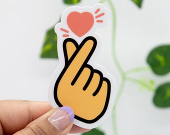 Pink Korean Finger Heart Sticker 3"