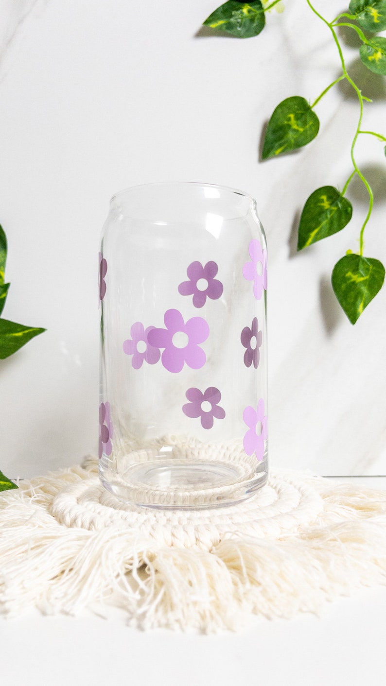 Pastel Color Flower Glass Beer Glass Can Glass Coffee Cup Etsy
