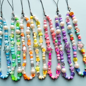 Colorful Y2K Beaded Phone Charms, 90's Style, Phone Lanyard,Cute Phone Accessory, Kawaii Phone Strap