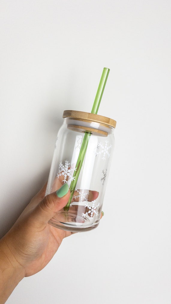 BUTTERFLY glass can cup with bamboo lid & straw | beer glass can cup | iced  coffee glass can cup | soda can glass cup