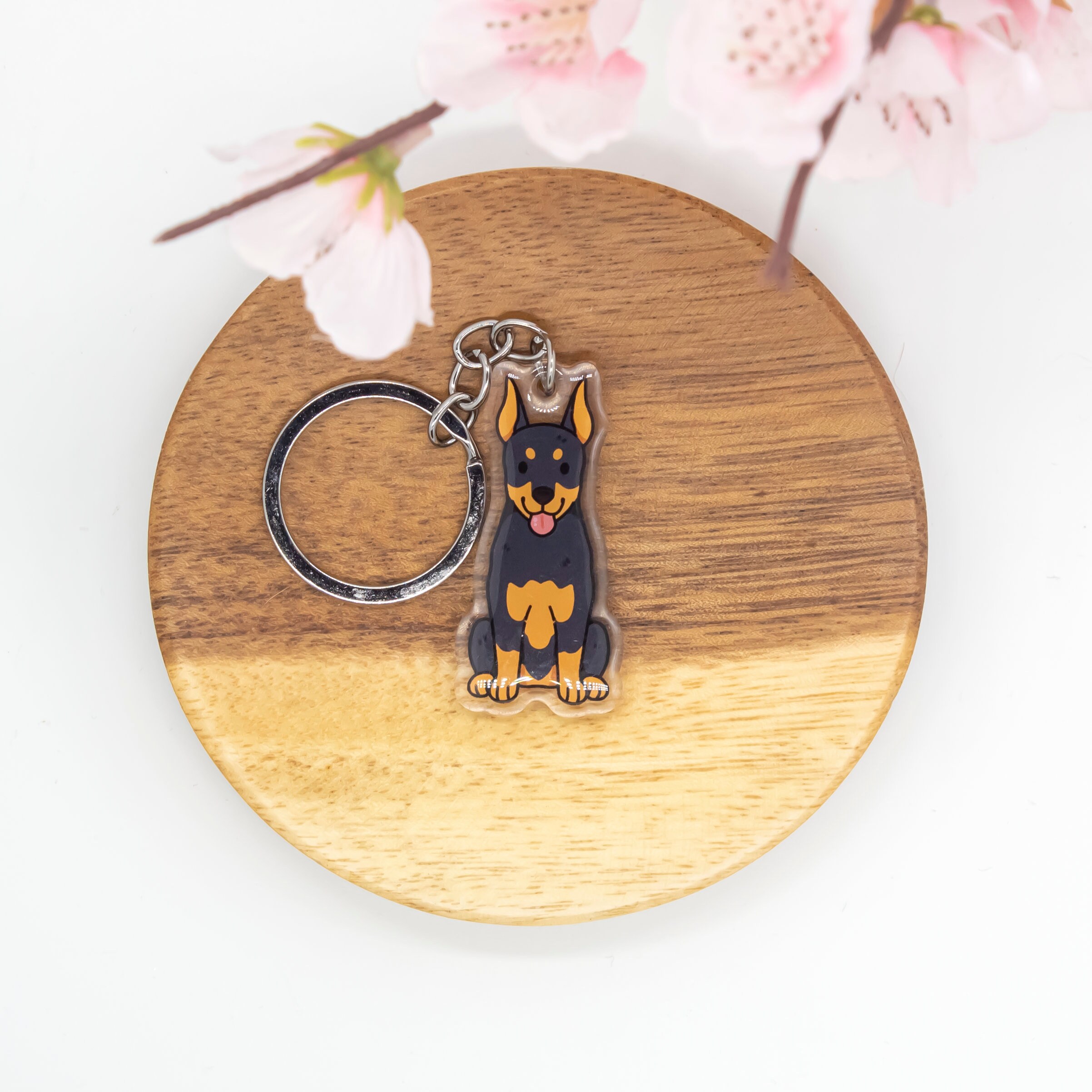 Porte-clés Doberman Pinscher Pour Dog Dad & Dog Mom - Acier Inoxydable Avec Verre Noir - 9