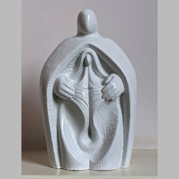 Vulval Madonna. White Anasyrma. Sheela-na-gig. Baubo. Feminist Icon. Yoni Shrine. Modern Sculpture. Women's Erotica. Artist-Made.