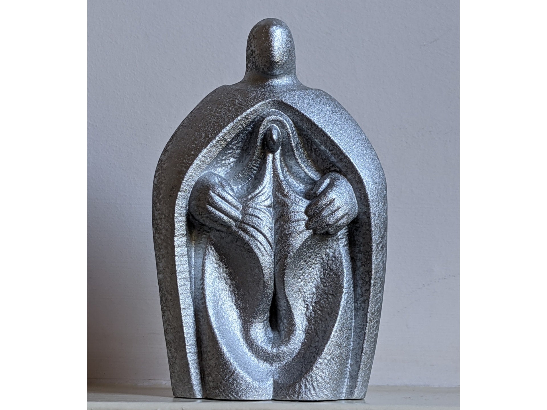 Vulval Madonna. Silver Anasyrma. Sheela-na-gig. Baubo. Feminist Icon. Vulva Shrine. Modern Sculpture. Women's Empowerment Art. Artist-Made.