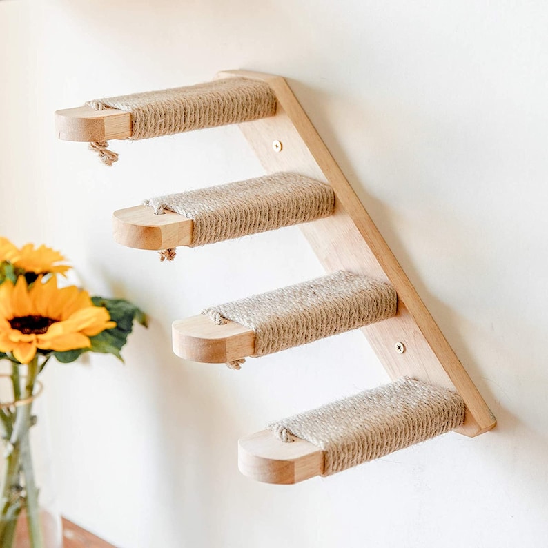 Wooden Cat Climbing Shelf Wall Mounted Four Step Cat Stairway Etsy