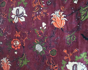 Floral Print Velvet Fabric in Maroon & Multicolor