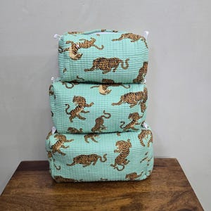 Tiger print bag, Cotton pouch, Toiletry pouch , Printed toiletry pouch , Premium cotton bag, Animal print pouch, Travel bag, Set of 3 piece