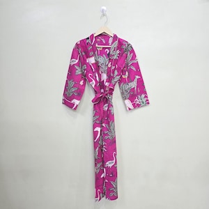 Cotton Jungle Print Kimono Robe: Bohemian Dressing Gown