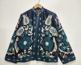 Black Velvet Embroidered Floral Jacket