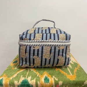 Tiger print pouch , Vanity pouch , Quilted pouch, Travel pouch, Zipper pouch, Cotton pouch, Boho vanity pouch, Hand bag