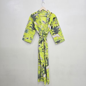 Cotton Jungle Print Kimono: Bohemian Dressing Gown, Beach Cover-Up