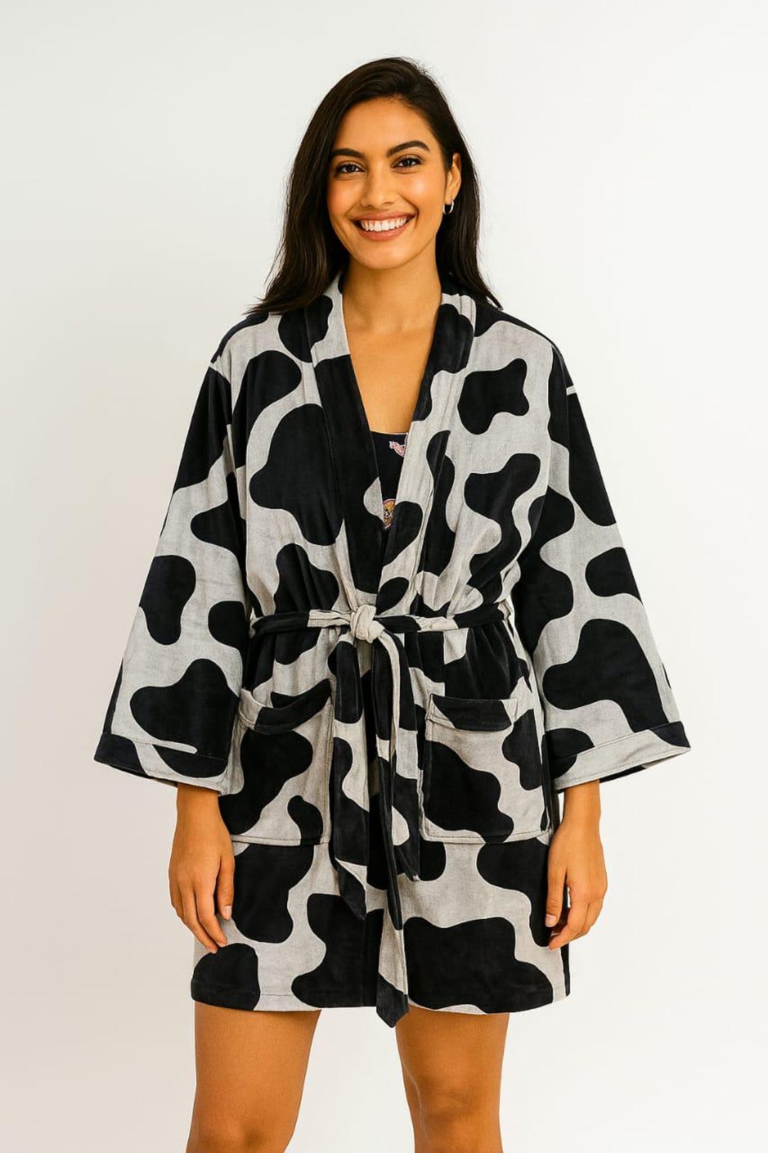 Abstract Panther Print Velvet Printed Kimono, Cow Print Robe, Morning ...
