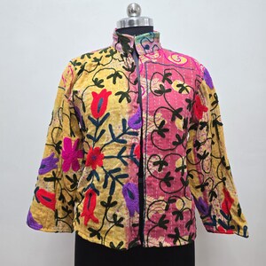 Cotton kantha jacket, Suzani jacket, Floral jacket, Handmade suzani jacket, Boho style coat, Gift for mom