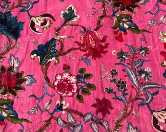 Pink Floral Printed Velvet Fabric –  Velvet  for Jackets, Dresses, Upholstery, Cushions & Home Décor