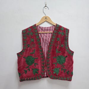 Vest coat, Boho vest coat, Floral design vest, Hand embroidered vest, Folk embroidered vest, Vintage boho velvet vest, Trendy vest coat.