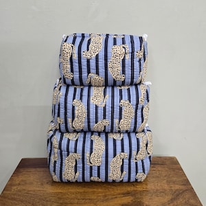 Tiger print pouch , Cotton pouch , Quilted bag, Toiletry pouch ,Blue cotton bag, Craft and sewing bag , Premium cotton