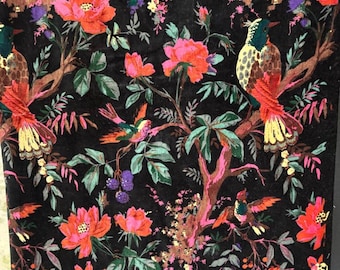 Bird & Floral Print Velvet Fabric: Unstitched Designer Material