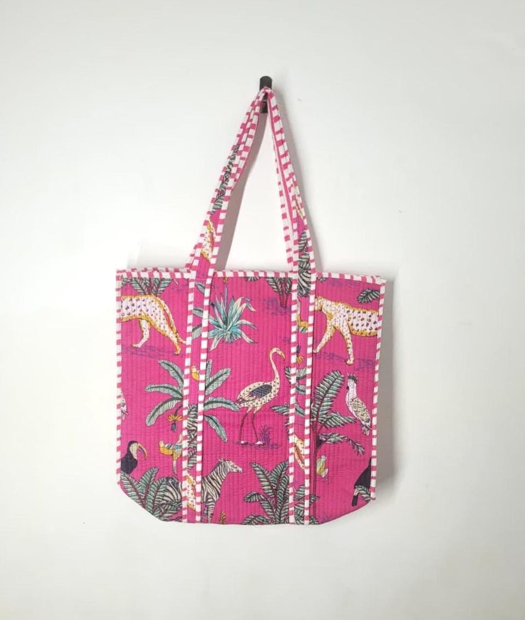 Pink Jungle Print Quilted Cotton Tote Bag - Etsy