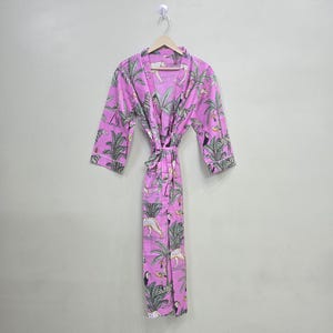 Cotton Jungle Print Kimono Robe: Bohemian Dressing Gown