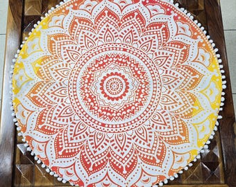 Mantel Boho Mandala: Mantel redondo de algodón con borlas