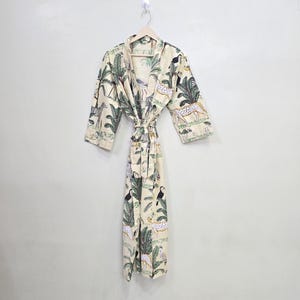 Cotton Kimono Robe: Jungle Print Dressing Gown, Bohemian Style