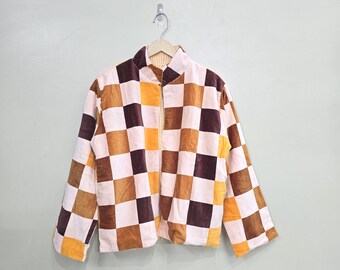 Handmade Velvet Checkered Jacket: Women's Winter Coat