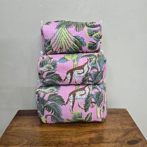 Nature print, Tiger print, Quilted pouch, Toiletry pouch, Boho vibe, Zipper pouch, Makeup pouch, gym pouch,