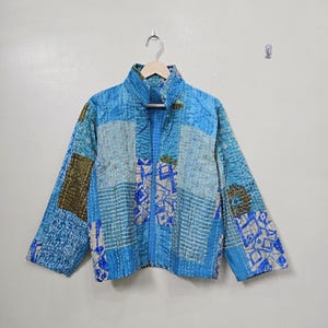 Handcrafted Blue Cotton Kantha Patchwork Jacket