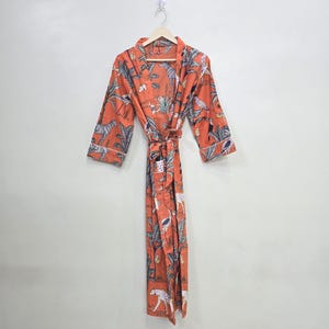 Jungle Print Cotton Kimono Robe: Bohemian Style Loungewear