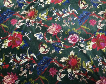 Green Velvet Floral Printed fabric