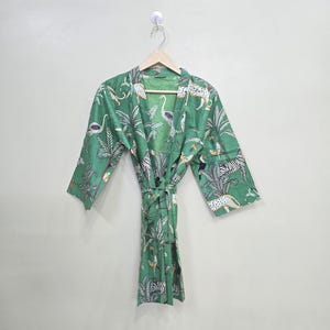 Cotton Jungle Print Kimono Robe: Bohemian Style Dressing Gown