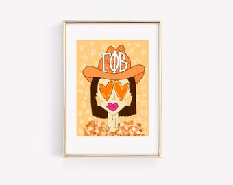 Gamma Phi Beta - CUSTOMIZABLE Orange Funky Cowgirl - Sorority Print